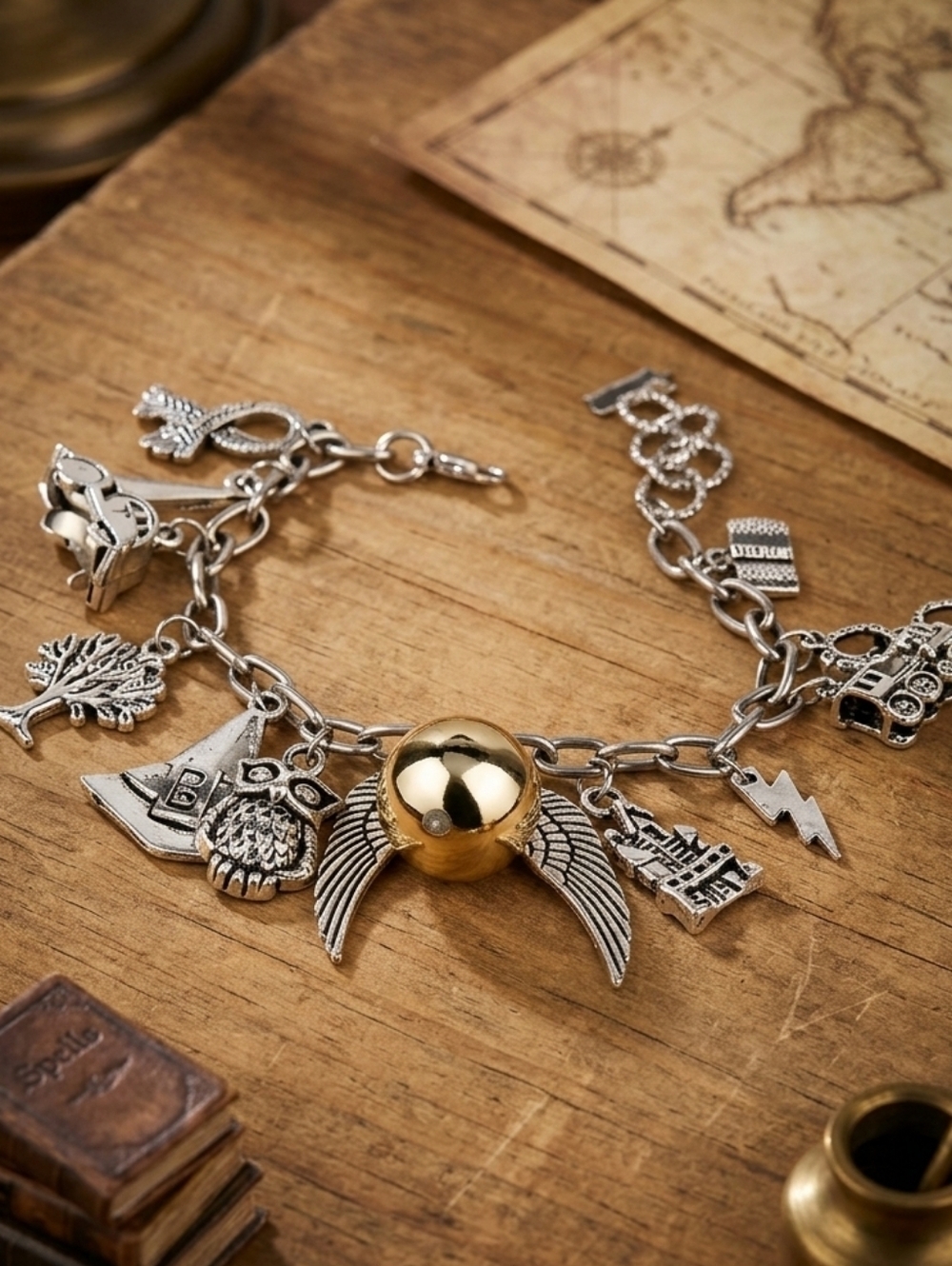 Harry Potter Magical Charm Bracelet Silver Tone Golden Snitch Owl & Hogwarts
